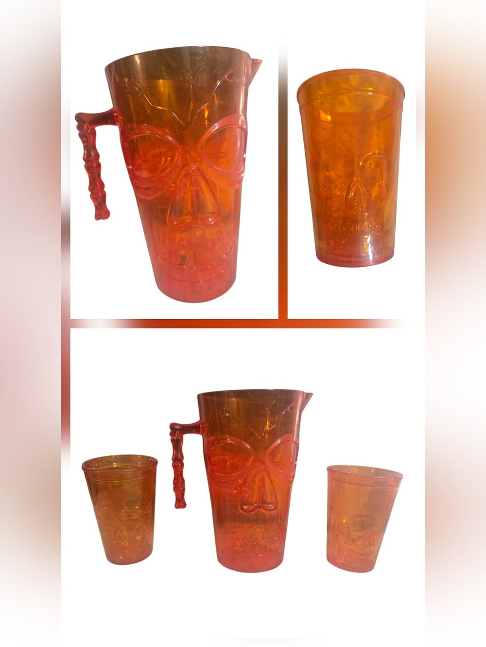 Orange Skull Plastic Pitcher and Cup Set